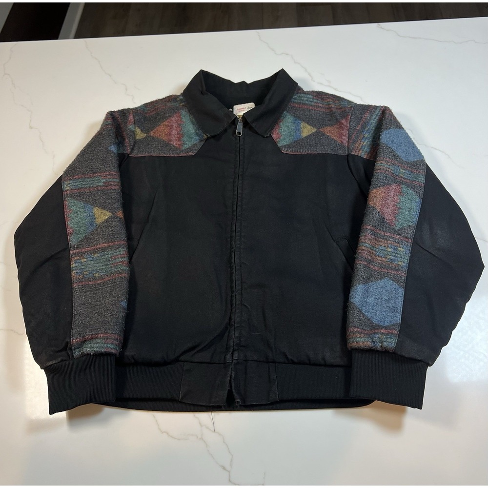 Saddle King Western Jacket Mens XL Black Canvas Aztec Navajo Southwest USA Made